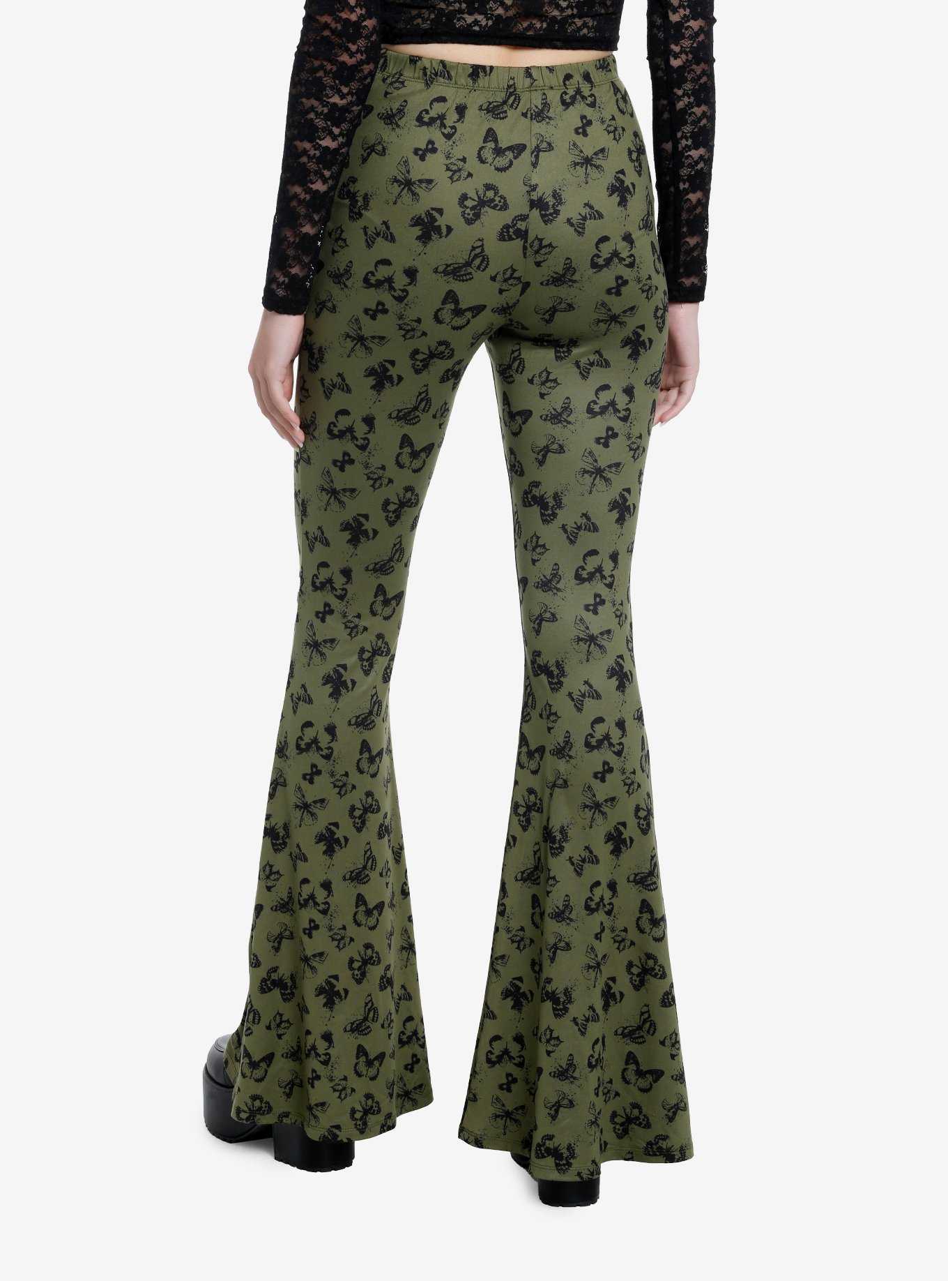 Thorn & Fable Green & Black Butterfly Flare Leggings, , hi-res