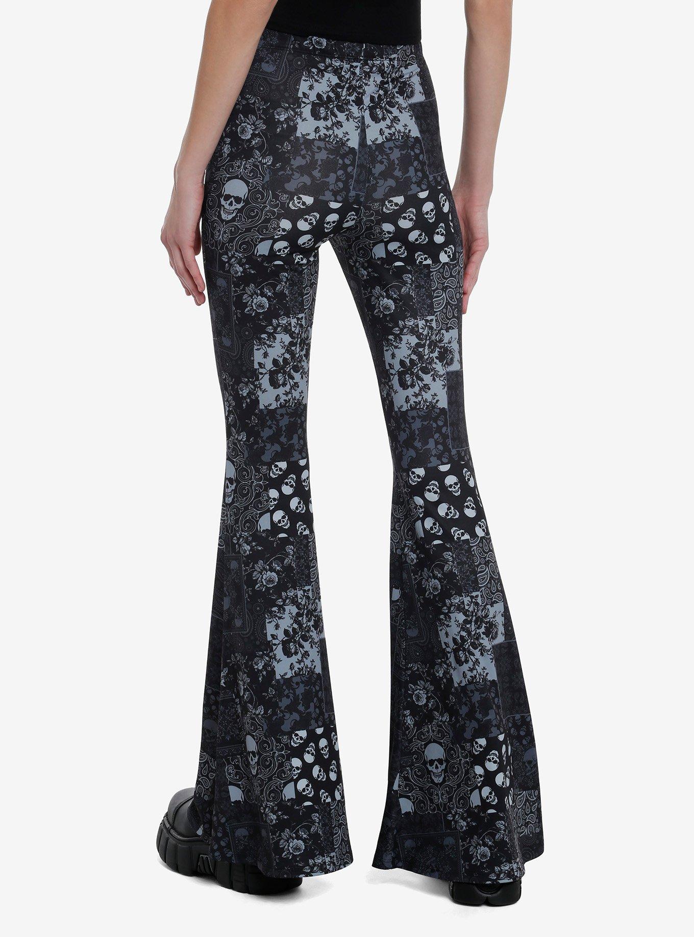 Skull Paisley Patchwork Flare Leggings, , alternate