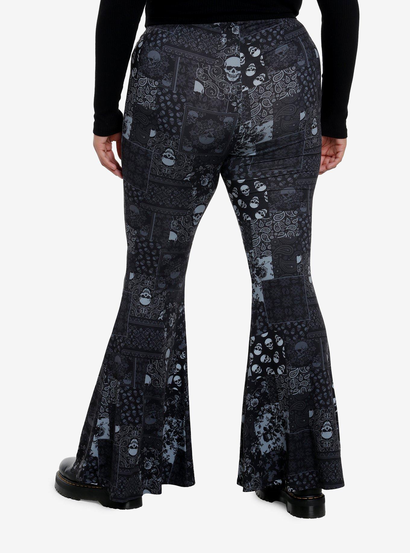 Skull Paisley Patchwork Flare Leggings Plus Size, , alternate
