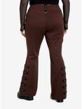 Social Collision Brown Contrast Grommet Strap Flare Pants Plus Size, BLACK, alternate