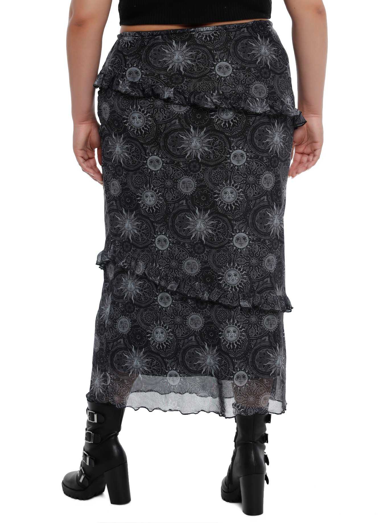 Cosmic Aura Celestial Ruffle Tiered Midi Skirt Plus Size, , hi-res