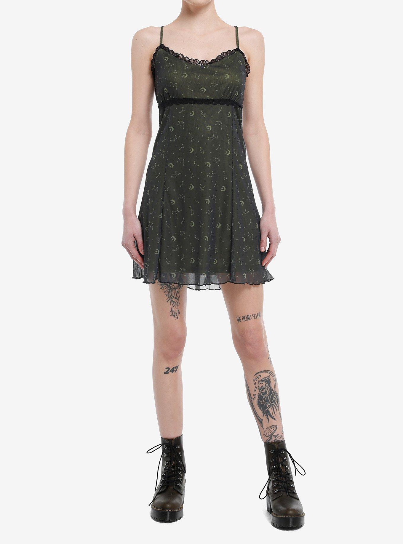 Cosmic Aura Constellation Black Lace Mini Dress