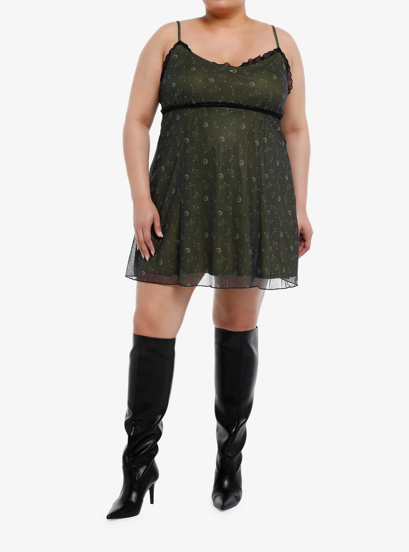 Cosmic Aura Constellation Black Lace Mini Dress Plus Size, , hi-res