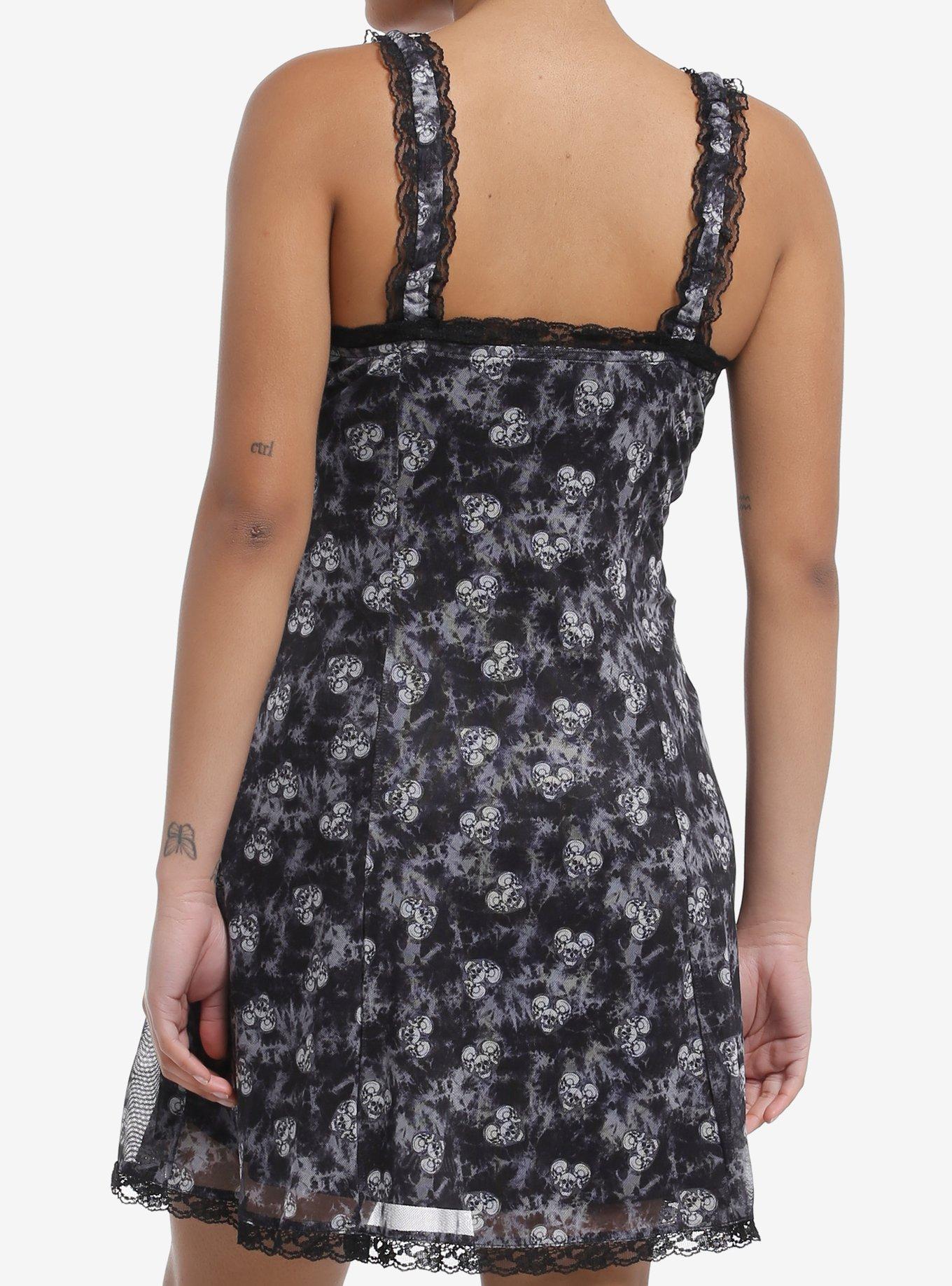 Black & Grey Skull Heart Wash Cami Slip Dress, BLACK, alternate