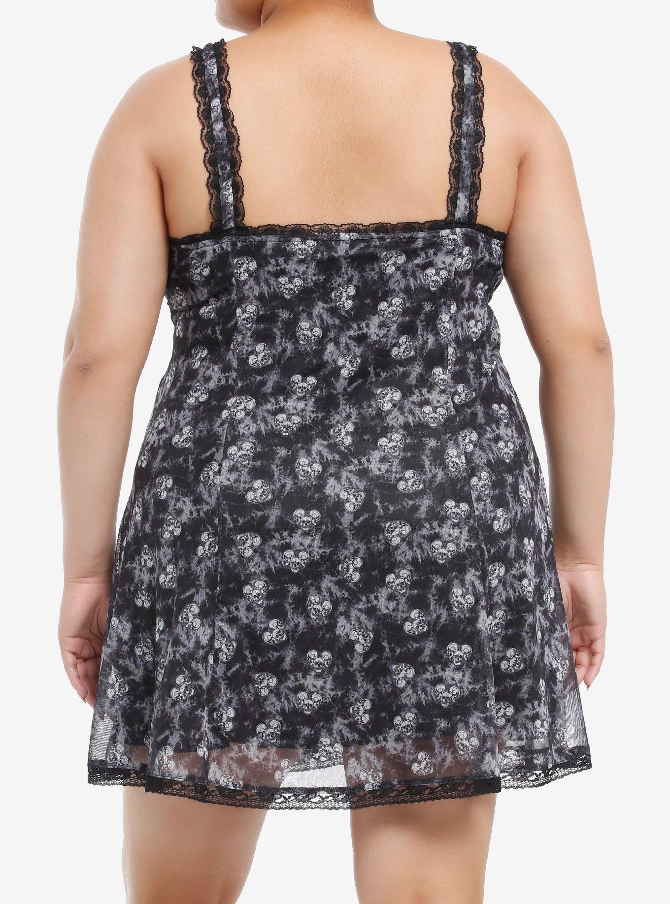 Black & Grey Skull Heart Wash Cami Slip Dress Plus Size, , hi-res