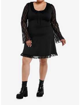 Daisy Street Black Lace Long-Sleeve Mini Dress Plus Size, , hi-res