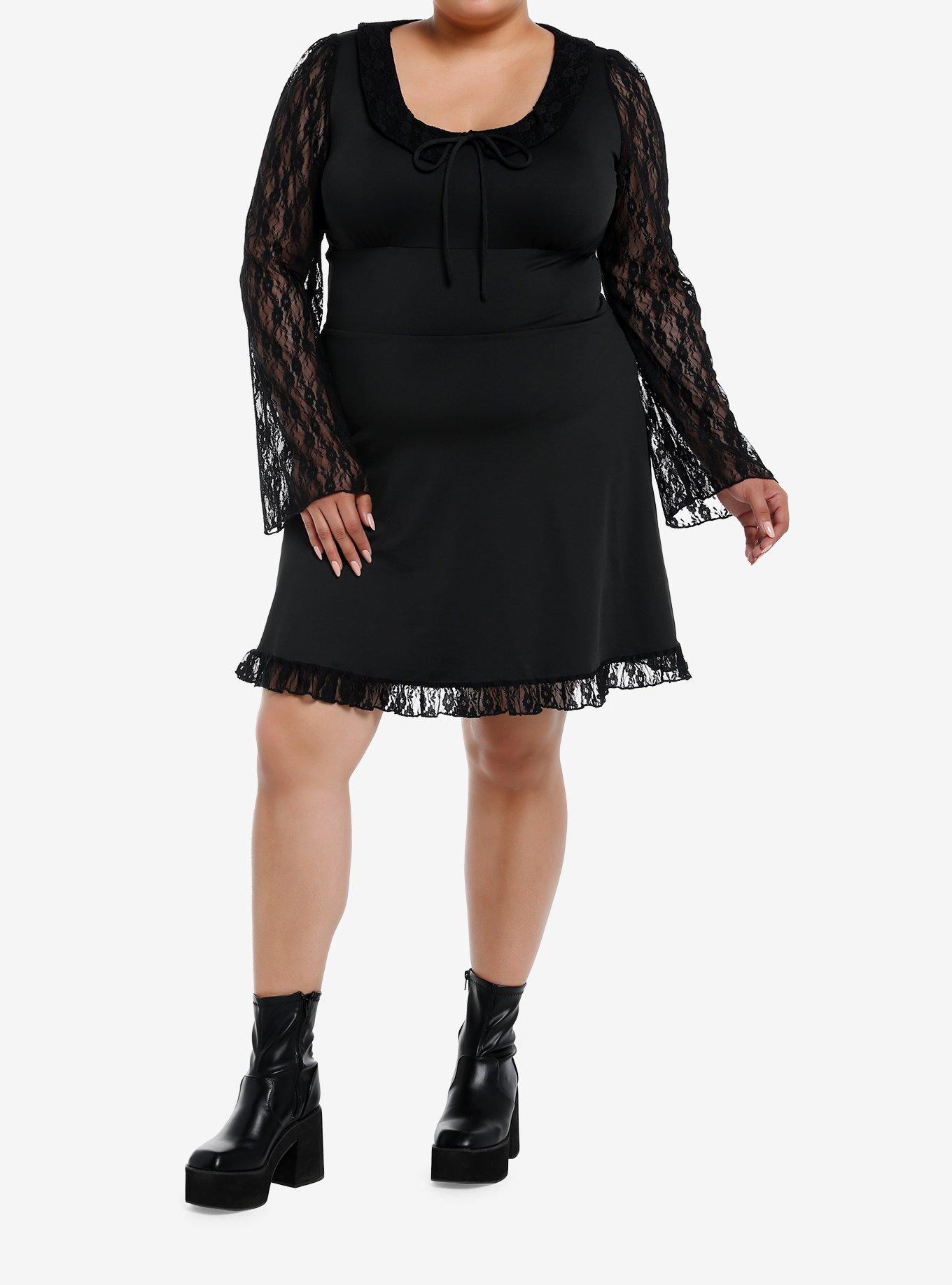 Daisy Street Black Lace Long-Sleeve Mini Dress Plus Size, , hi-res