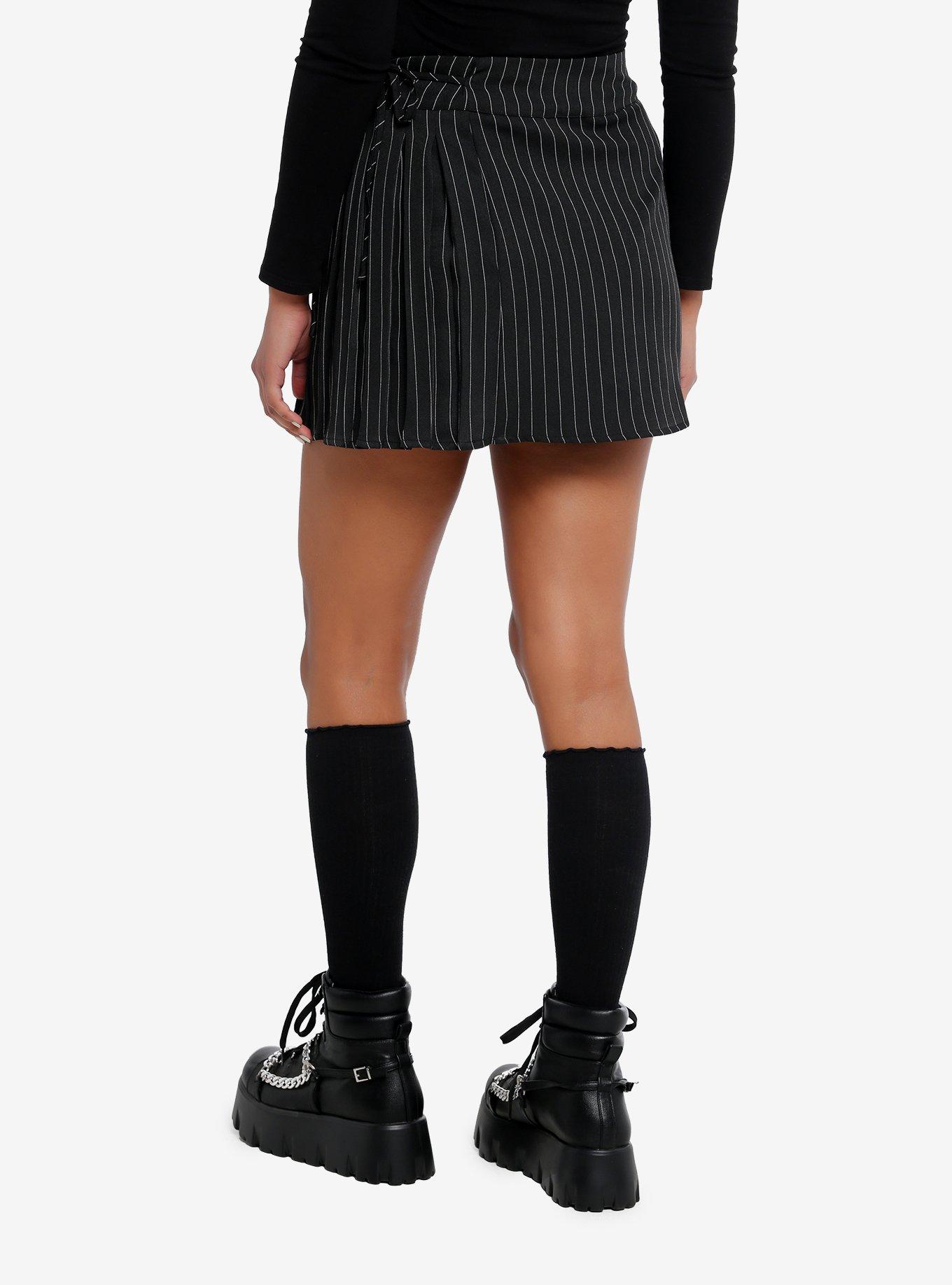 Daisy Street Black Pinstripe Side-Tie Mini Skirt, , hi-res