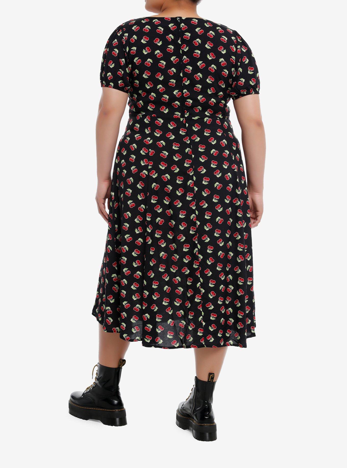 Red Cherry Empire Midi Dress Plus Size, RED, alternate