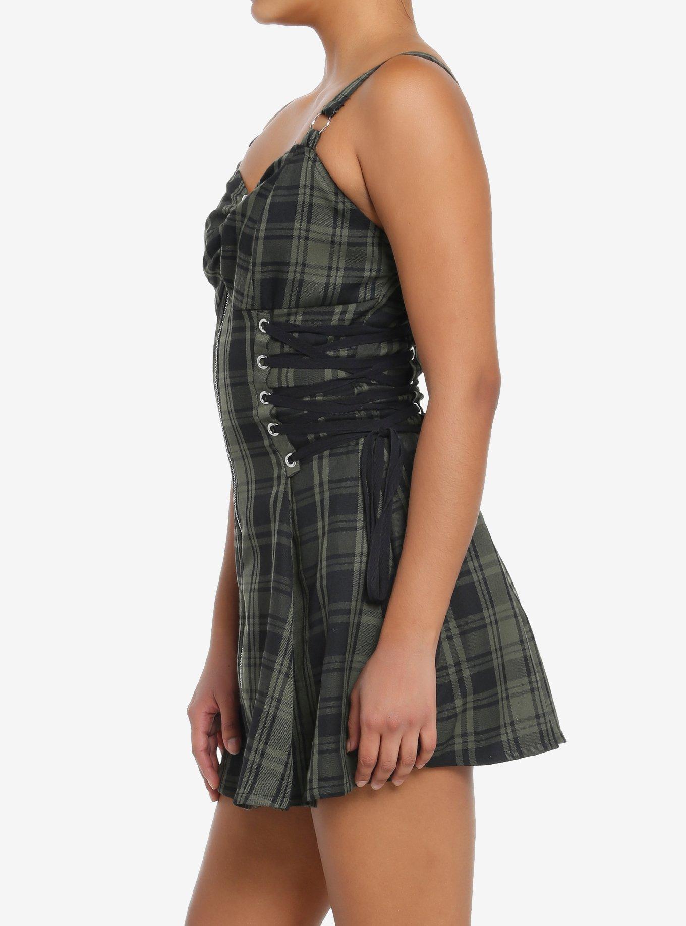 Social Collision Green & Black Zipper Plaid Cami Dress, GREEN, alternate