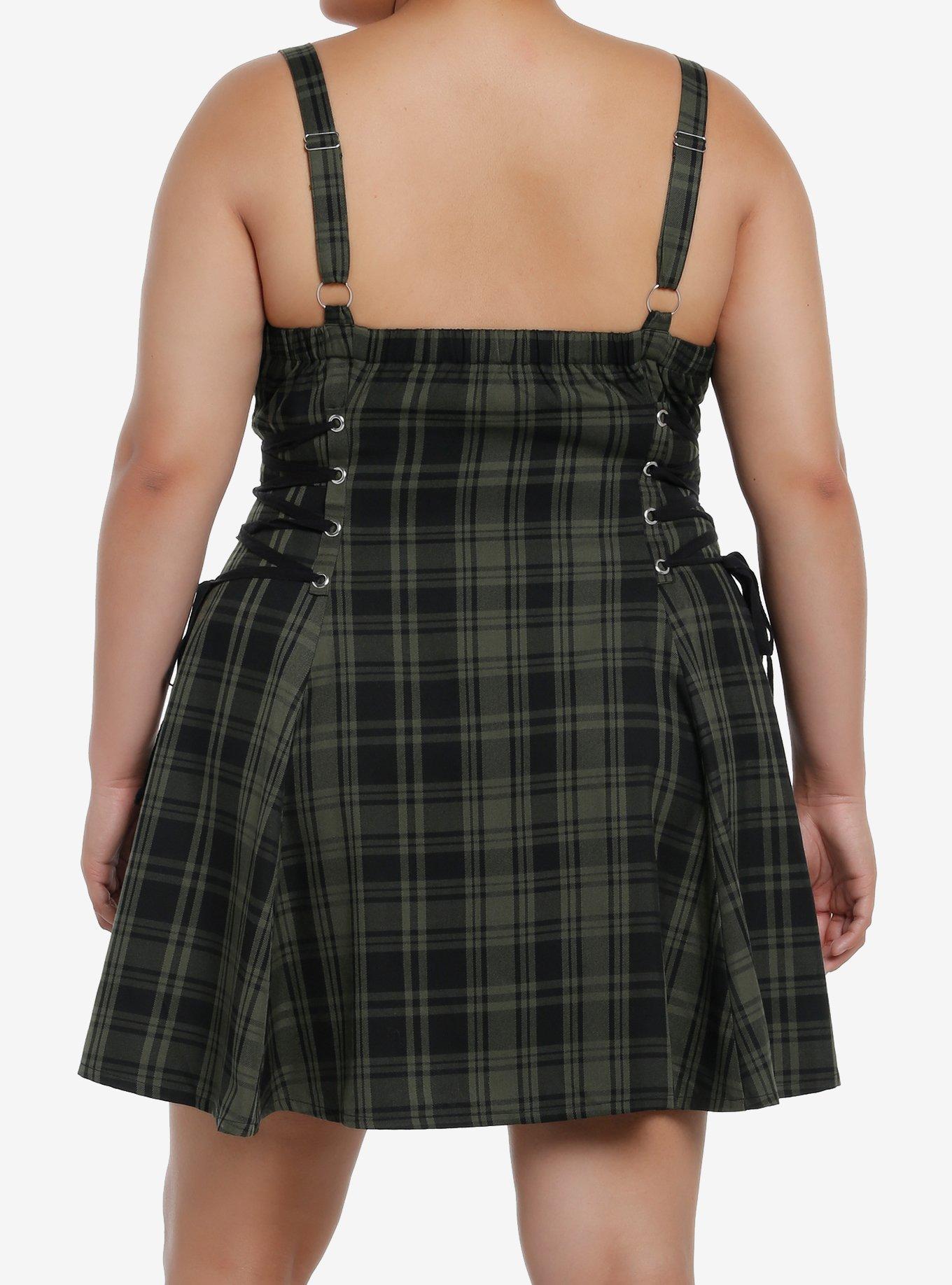 Social Collision Green & Black Zipper Plaid Cami Dress Plus Size, GREEN, alternate