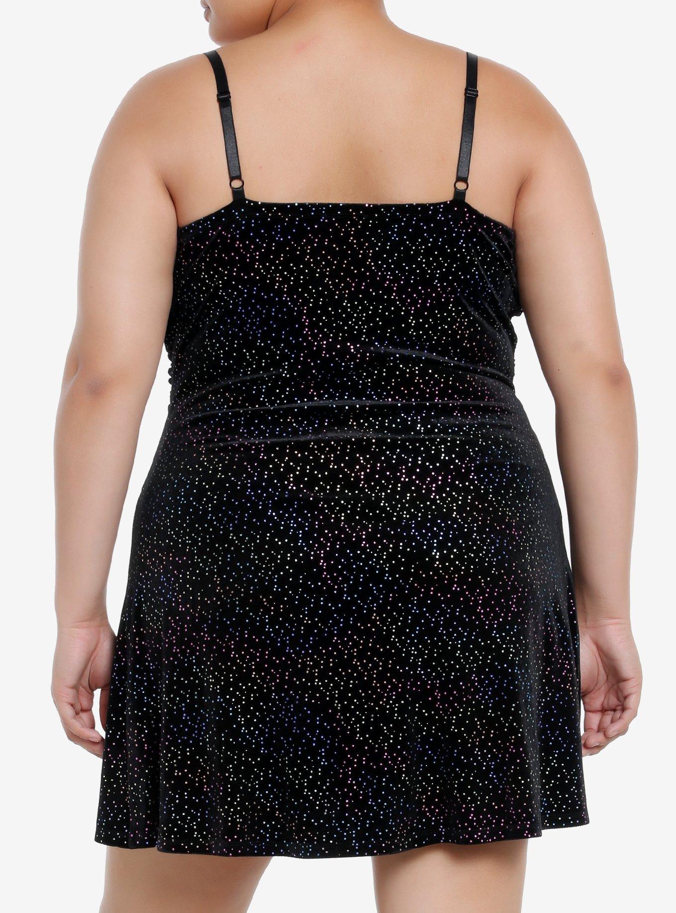 Cosmic Aura Rainbow Sparkle Velvet Cami Dress Plus Size