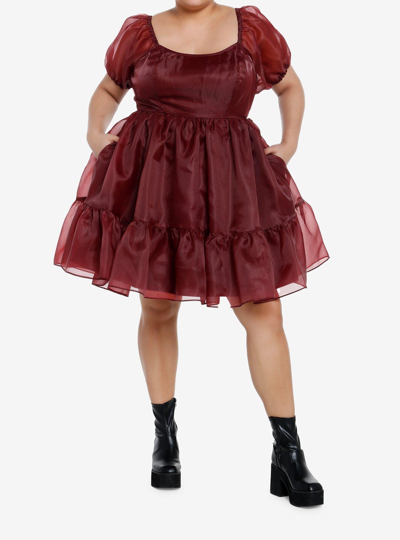 Cosmic Aura Maroon Organza Tiered Dress Plus Size, MAROON, alternate