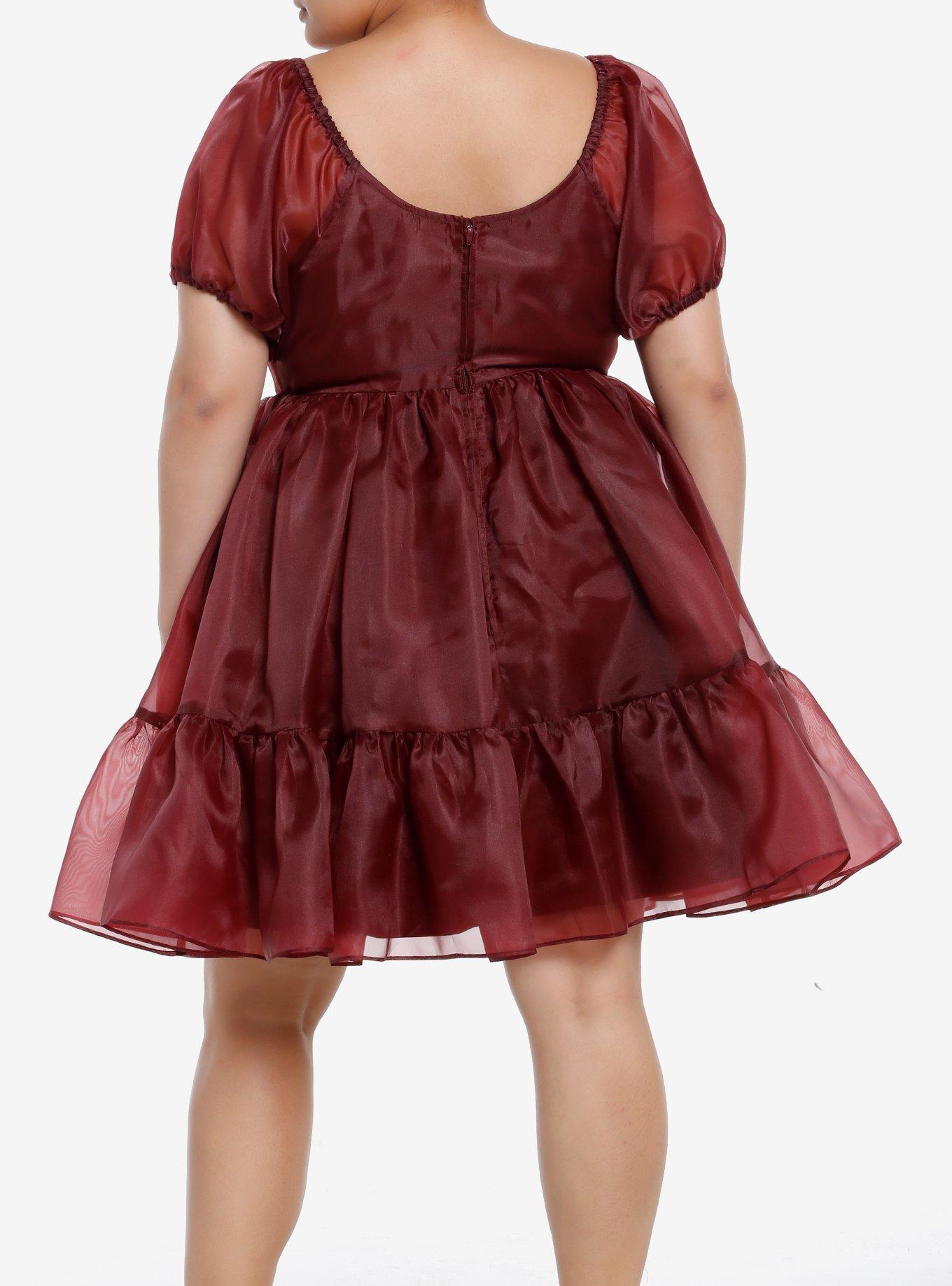 Cosmic Aura Maroon Organza Tiered Dress Plus Size, MAROON, alternate