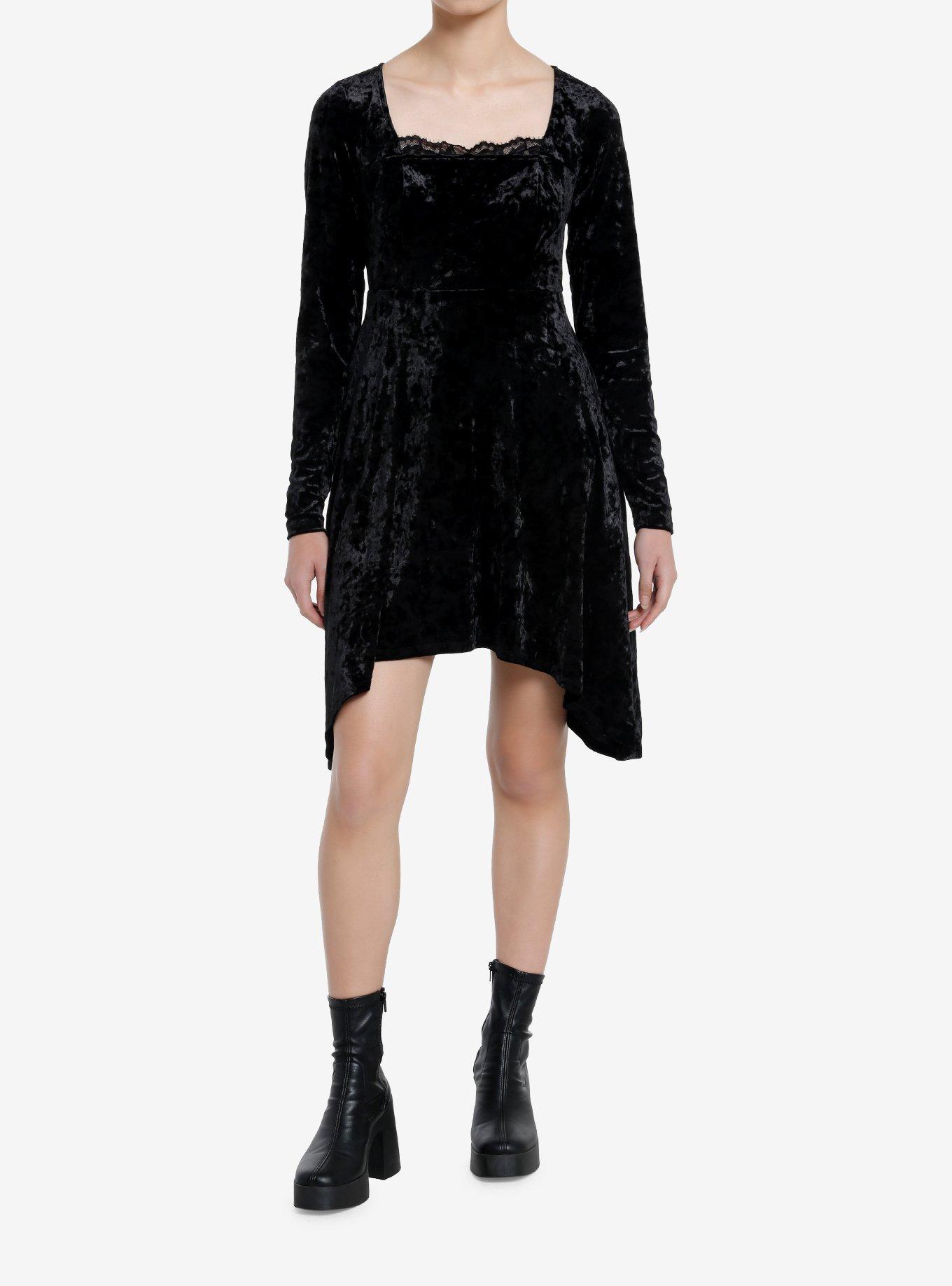 Cosmic Aura Black Velvet Lace Long-Sleeve Dress, BLACK, alternate