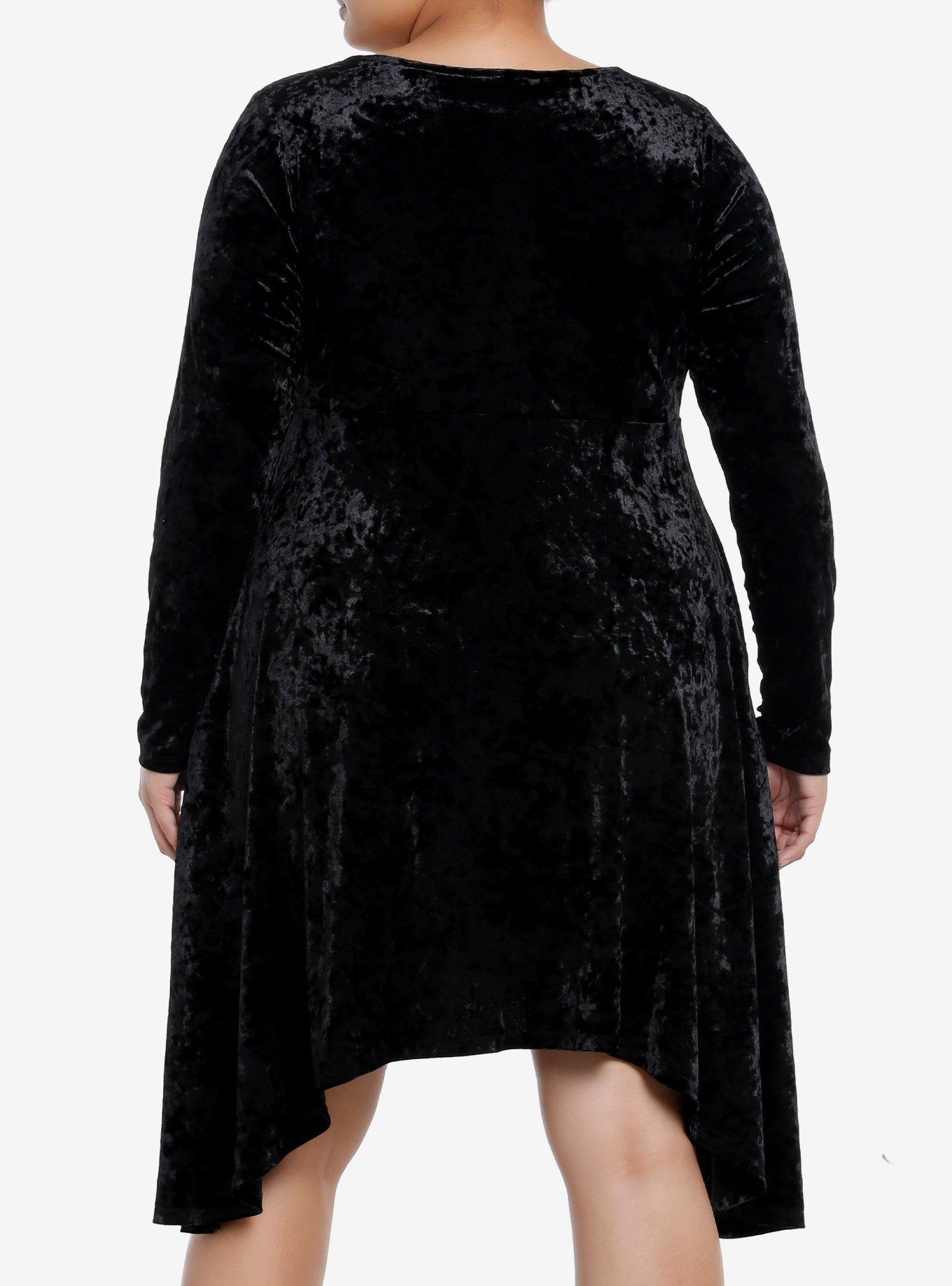 Cosmic Aura Black Velvet Lace Long-Sleeve Dress Plus Size, BLACK, alternate