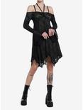 Thorn & Fable Fairy Floral Mesh Halter Cold Shoulder Dress, BLACK, alternate