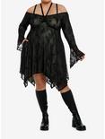 Thorn & Fable Fairy Floral Mesh Halter Cold Shoulder Dress Plus Size, BLACK, alternate