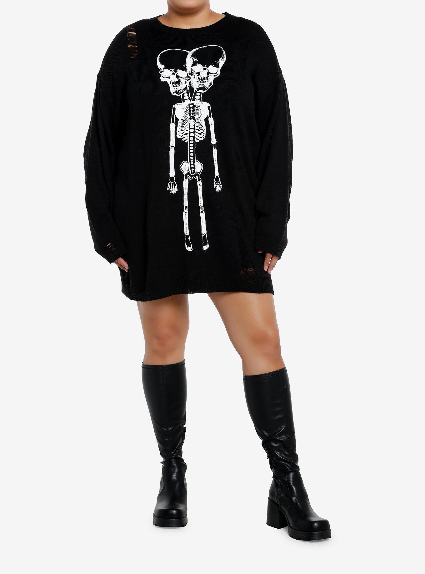 Social Collision Conjoined Skeleton Girls Knit Sweater Dress Plus Size, , alternate