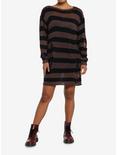 Social Collision Black & Brown Stripe Destructed Sweater Dress, BROWN, alternate