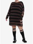 Social Collision Black & Brown Stripe Destructed Sweater Dress Plus Size, BROWN, alternate