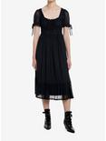 Cosmic Aura Black Lace-Up Mesh Puff Sleeve Midi Dress, BLACK, alternate