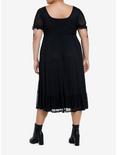 Cosmic Aura Black Lace-Up Mesh Puff Sleeve Midi Dress Plus Size, BLACK, alternate