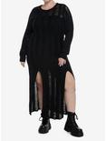 Cosmic Aura Stripe Destructed Slit Maxi Sweater Dress Plus Size, BLACK, alternate