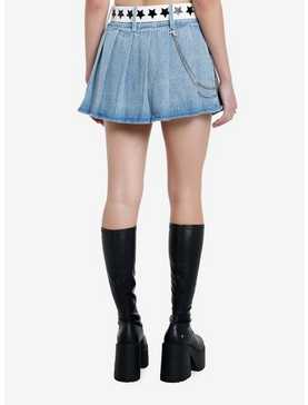 Social Collision Pleated Denim Skirt With Belt & Chain, , hi-res