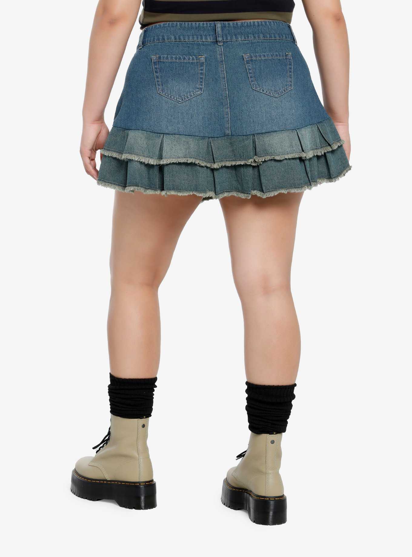 Social Collision Denim Ruffled Mini Skirt Plus Size, , hi-res