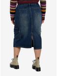 Social Collision Dark Wash Cargo Denim Midi Skirt With Chain Plus Size, INDIGO, alternate
