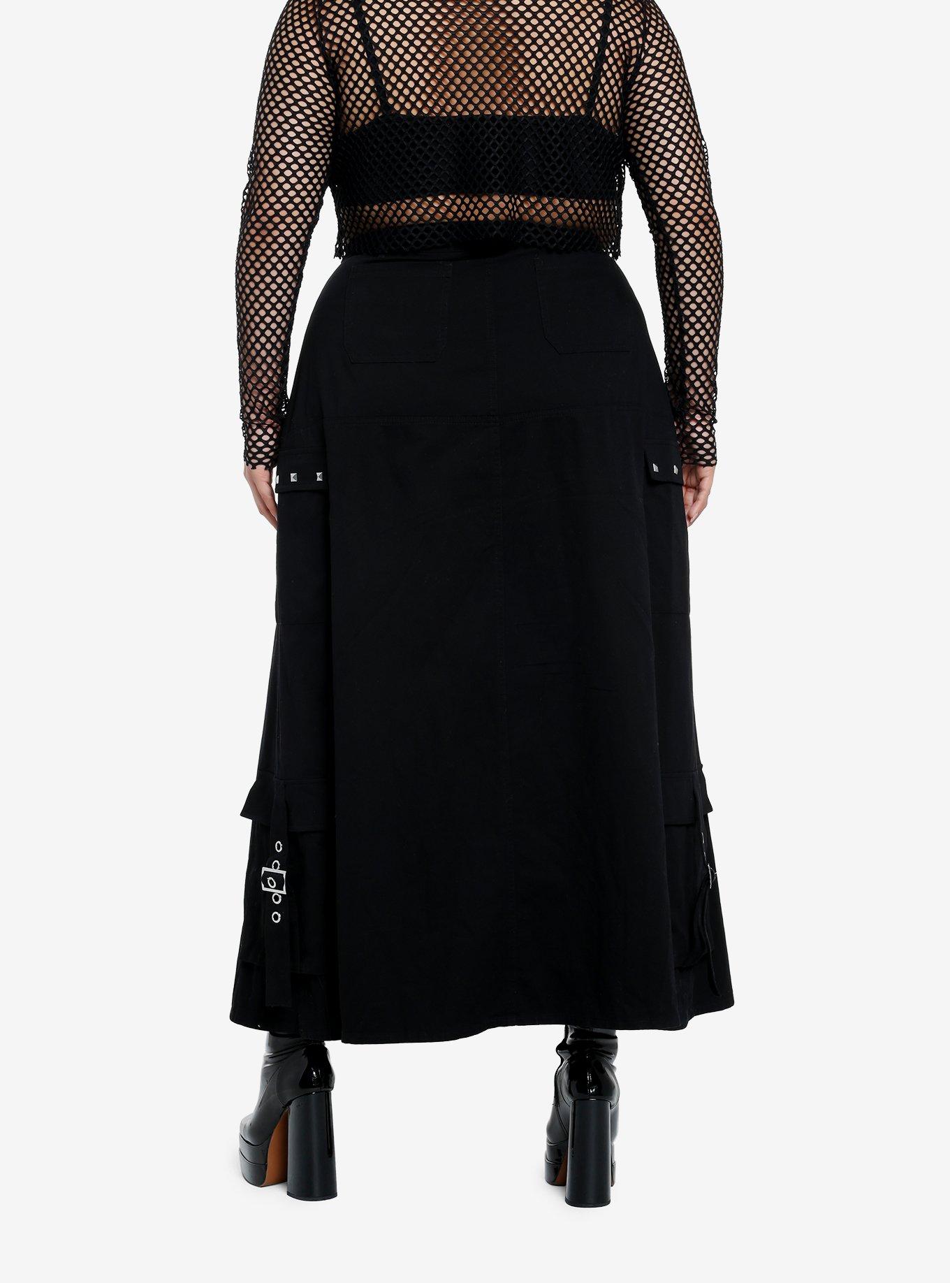 Social Collision Black ZIppers & Grommets Maxi Skirt  Plus Size, , hi-res