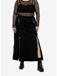 Social Collision Black ZIppers & Grommets Maxi Skirt  Plus Size, BLACK, alternate