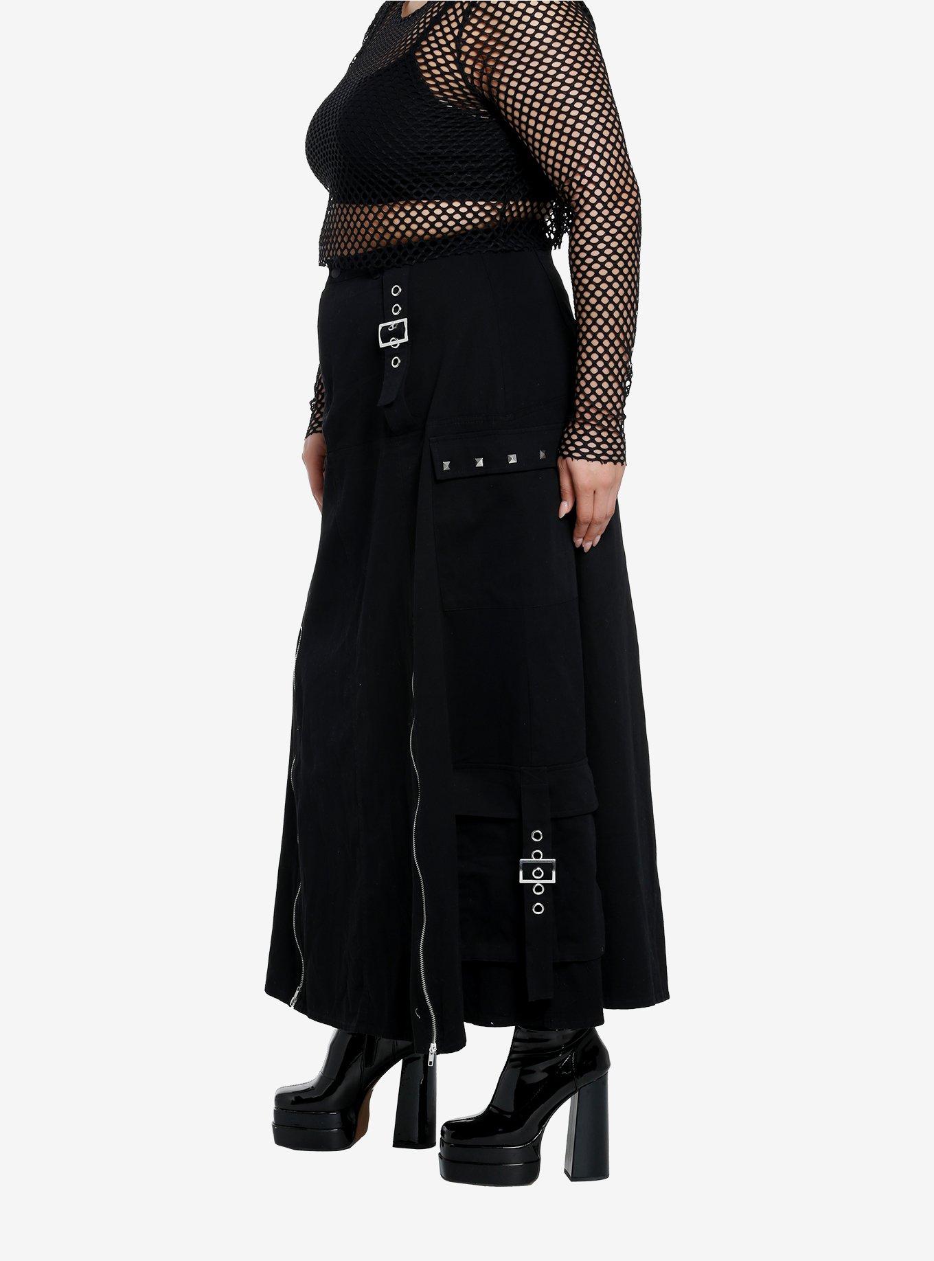 Social Collision Black ZIppers & Grommets Maxi Skirt  Plus Size, BLACK, alternate