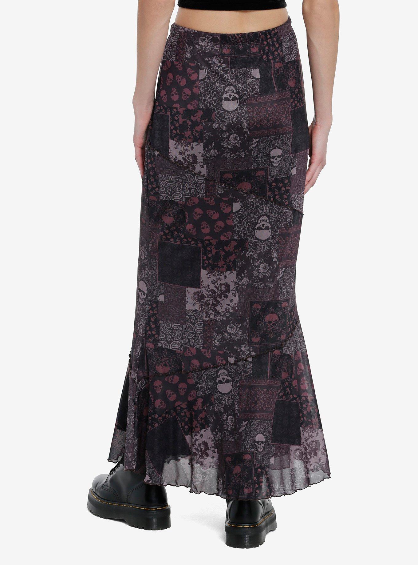 Social Collision Skull Paisley Patchwork Maxi Skirt, MAUVE, alternate