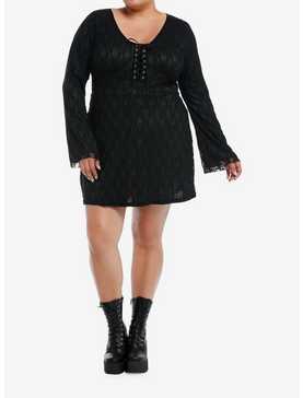Black & Green Lace Bell Sleeve Dress Plus Size, , hi-res