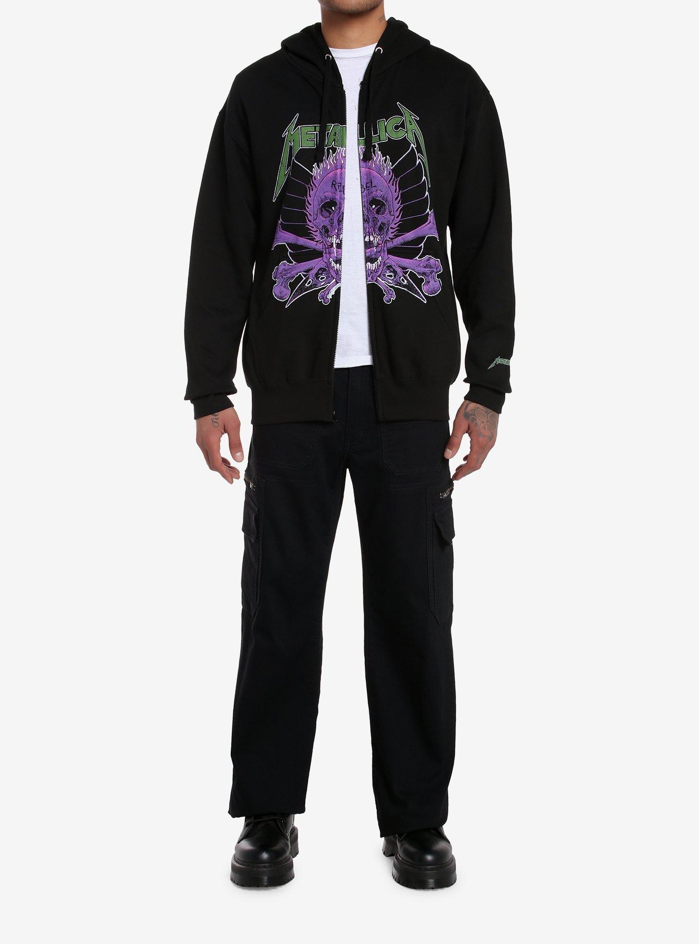 Metallica Flaming Skull & Crossbones Hoodie, BLACK, alternate