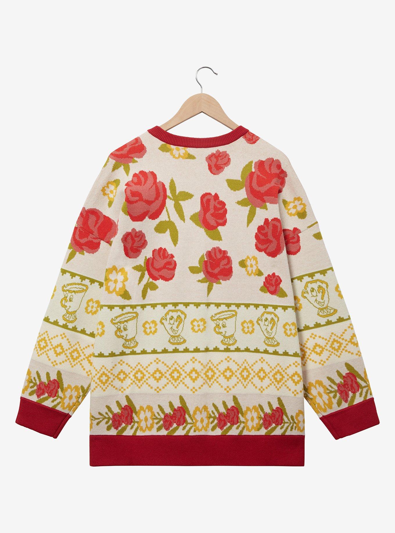 Disney Beauty and The Beast Rose Patterned Women's Plus Size Cardigan - BoxLunch Exclusive, BEIGE, alternate