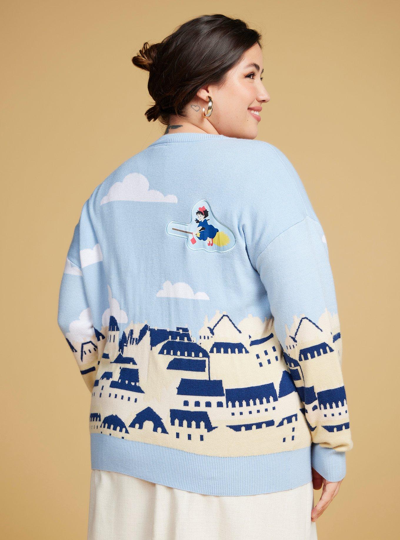 Studio Ghibli Kiki's Delivery Service Cityscape Women's Plus Size Cardigan &mdash; BoxLunch Exclusive, LIGHT BLUE, alternate
