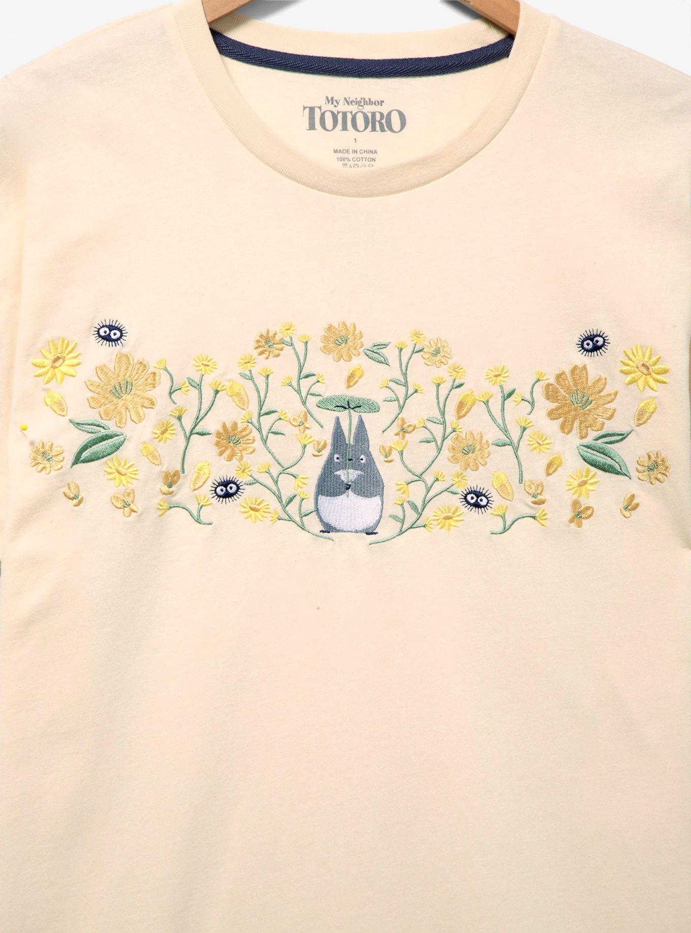 Studio Ghibli My Neighbor Totoro Embroidered Floral Women's Plus Size T-Shirt - BoxLunch Exclusive, OFF WHITE, alternate