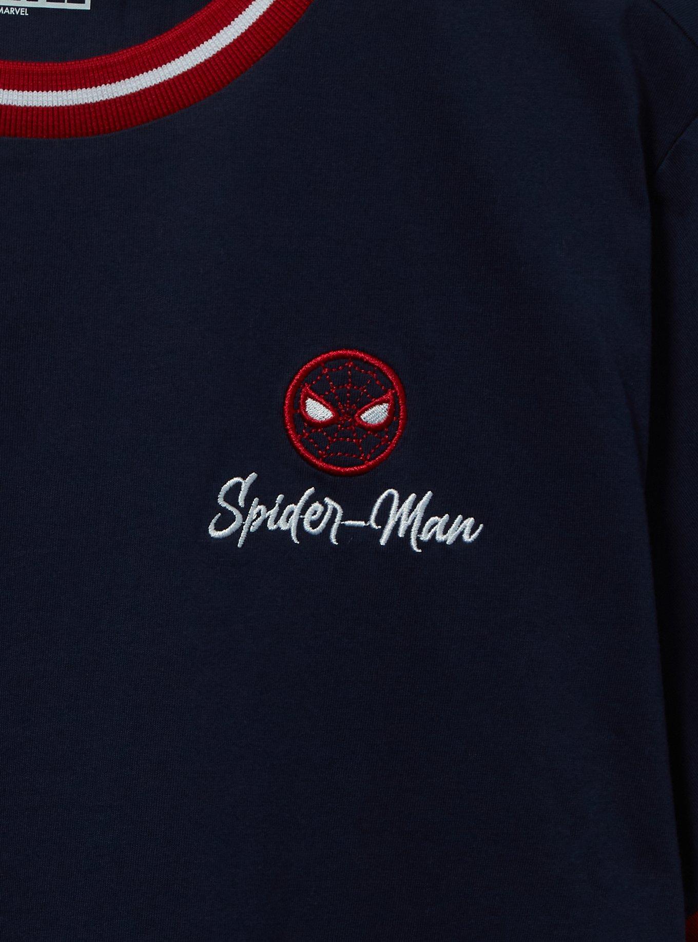 Marvel Spider-Man Logo Ringer T-Shirt - BoxLunch Exclusive, NAVY, alternate
