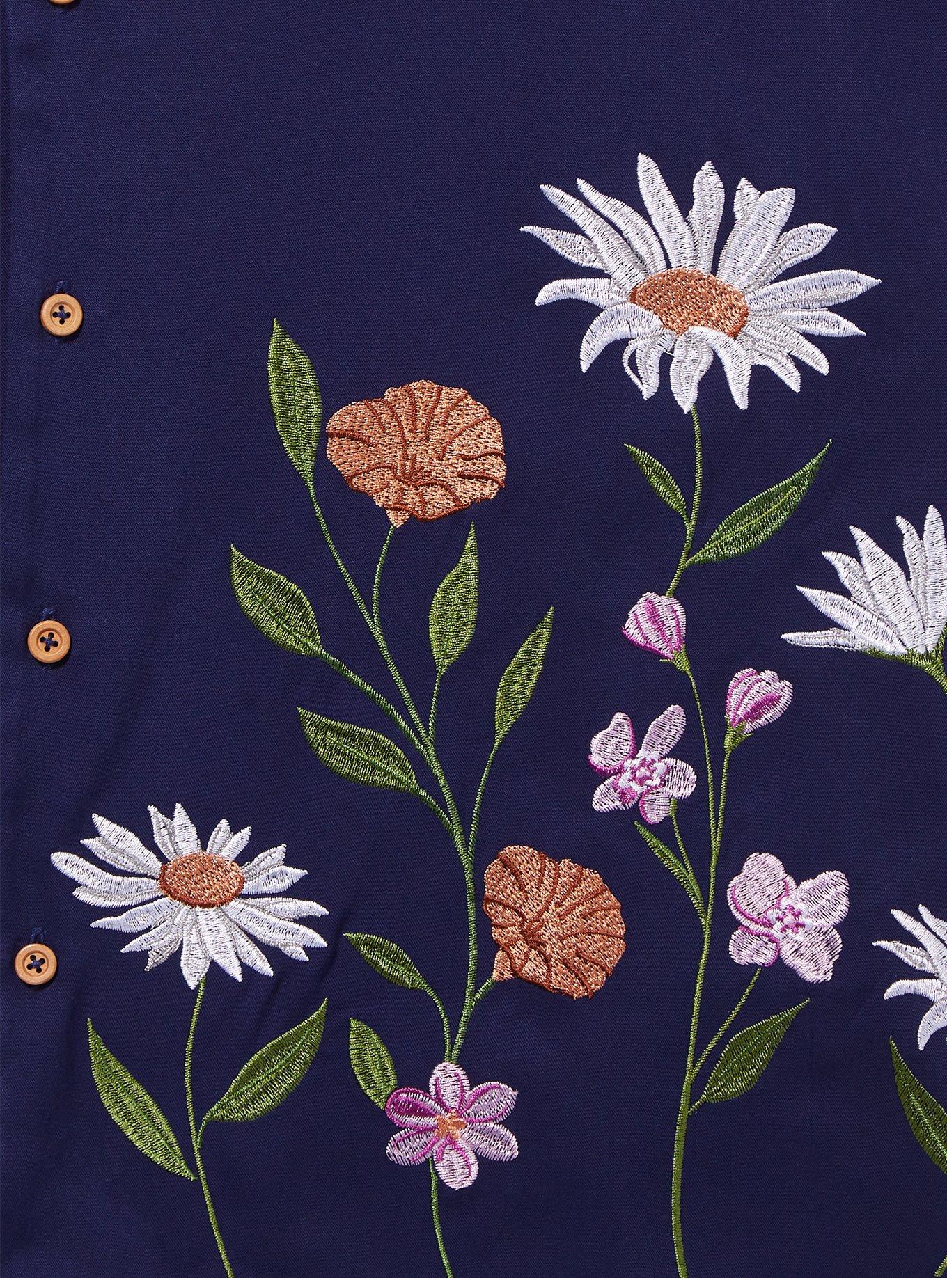 Harry Potter Deathly Hallows Floral Woven Button-Up - BoxLunch Exclusive, NAVY, alternate