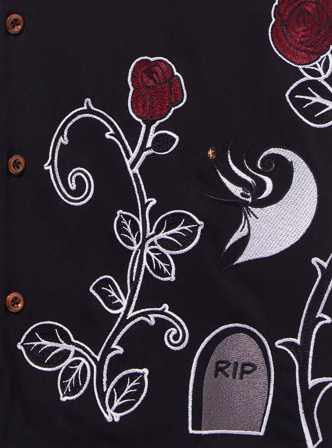 Disney The Nightmare Before Christmas Jack Skellington Roses Woven Button-Up - BoxLunch Exclusive, BLACK, alternate