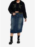 Social Collision Black Star Fuzzy Girls Crop Jacket Plus Size, BLACK, alternate
