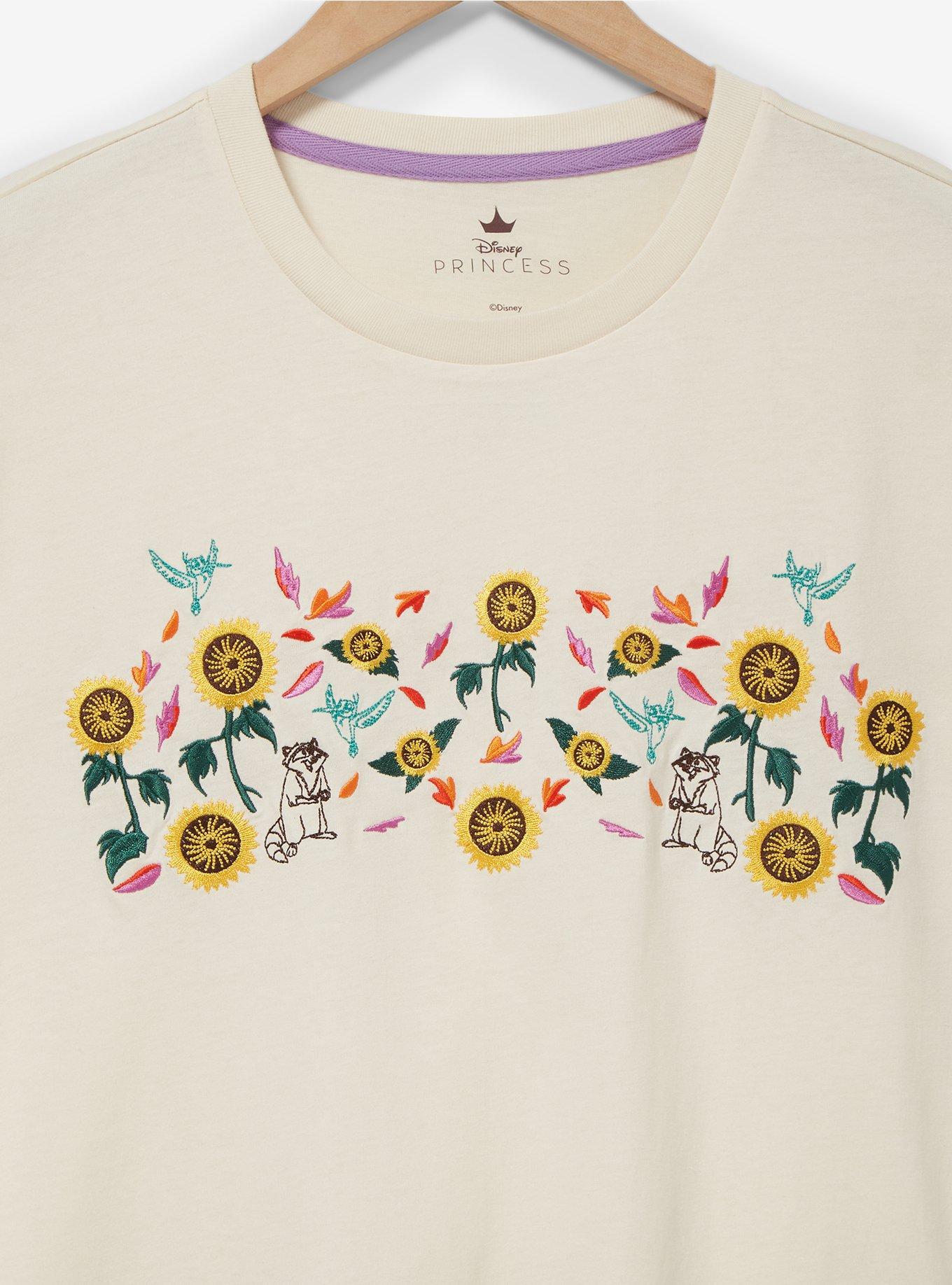 Disney Pocahontas Meeko & Flit Floral Women's T-Shirt - BoxLunch Exclusive, OFF WHITE, alternate