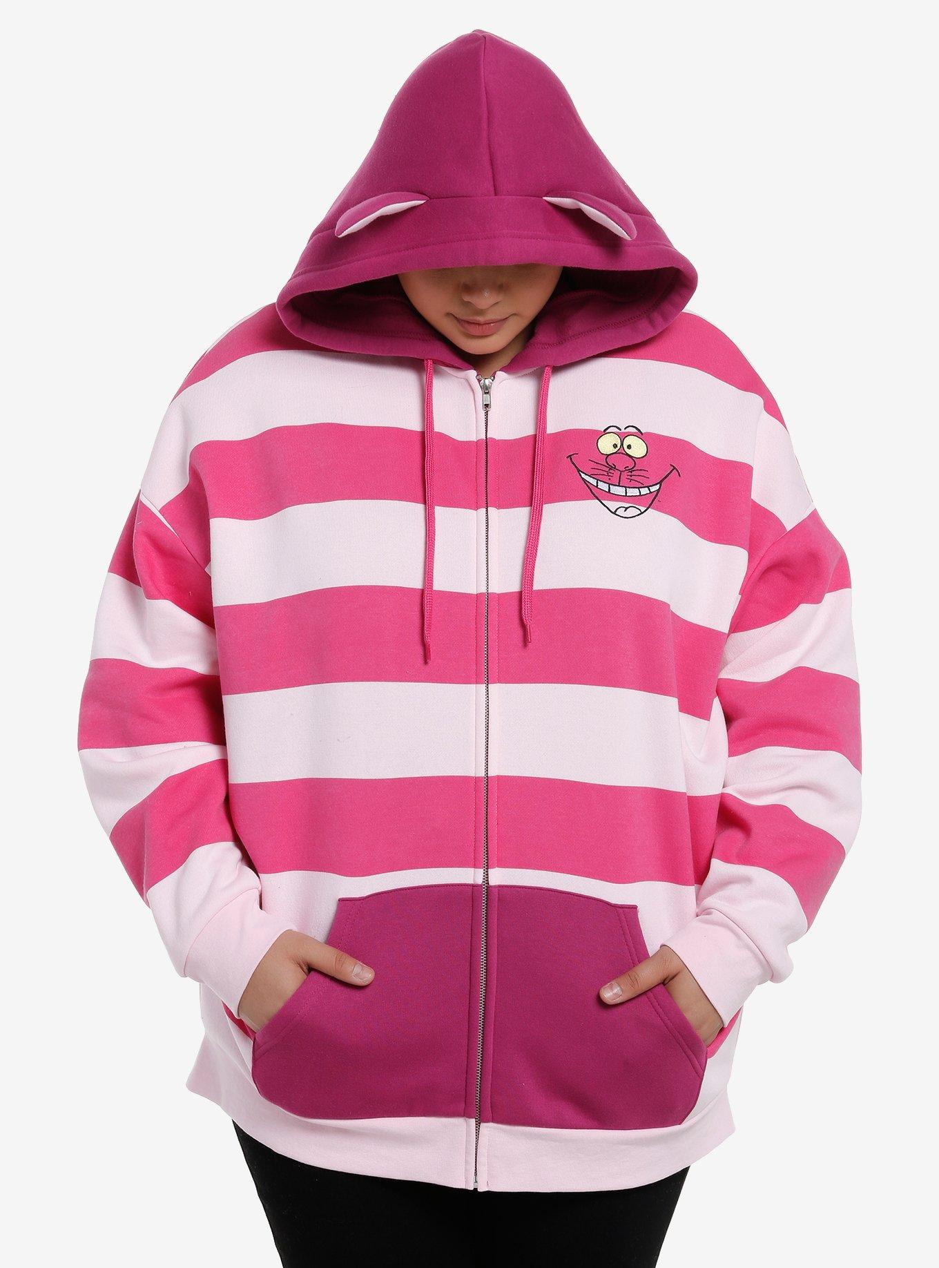 Disney Alice In Wonderland Cheshire Cat Hoodie Plus Size, PINK STRIPE, alternate