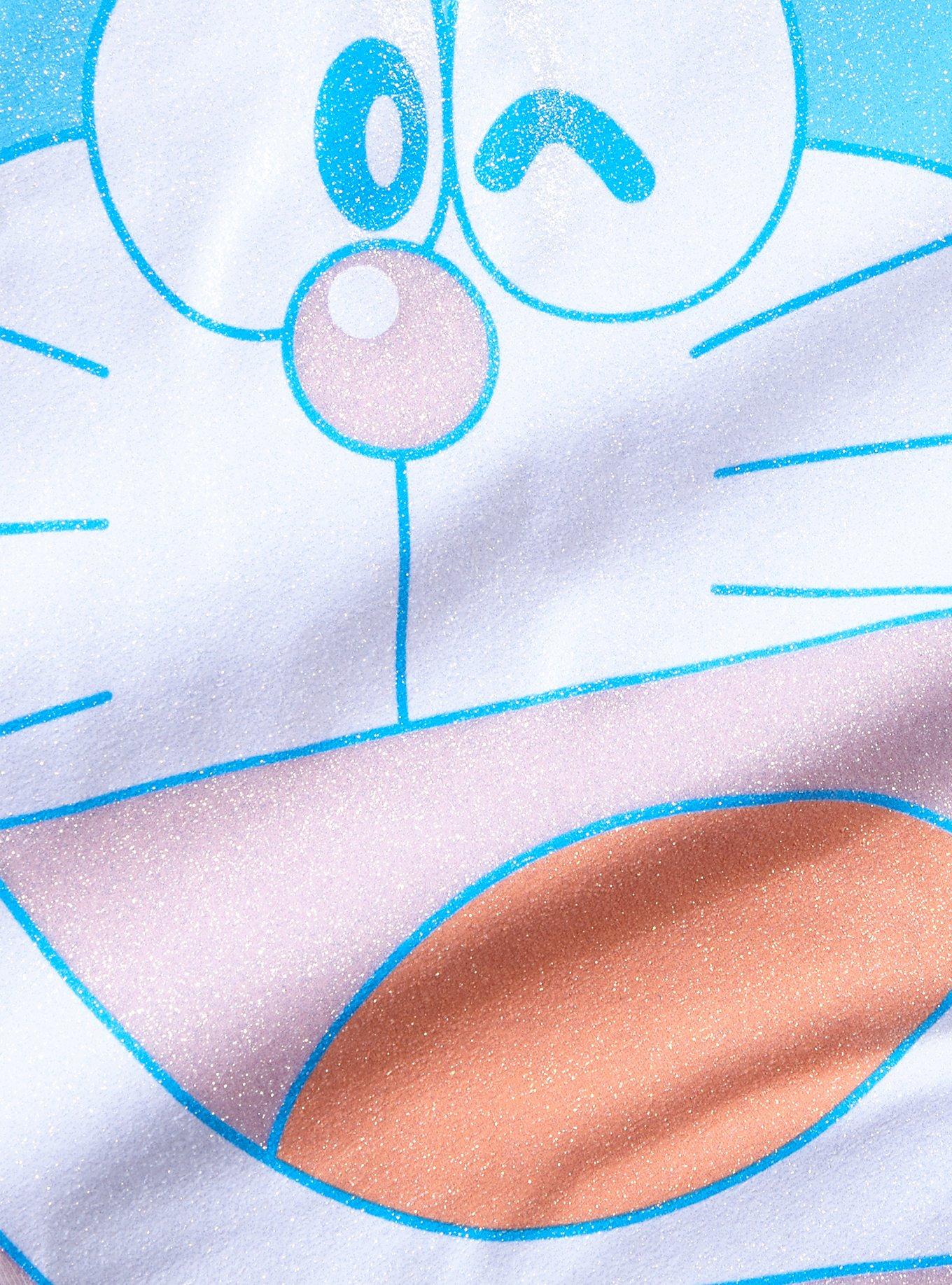 Doraemon Glitter Print Boyfriend Fit Girls T-Shirt, MULTI, alternate