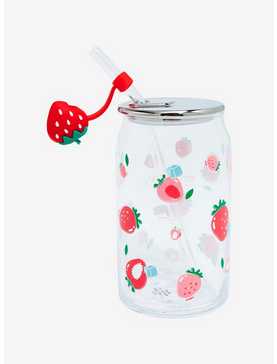 Strawberry Glass Soda Can Water Bottle With Straw, , hi-res