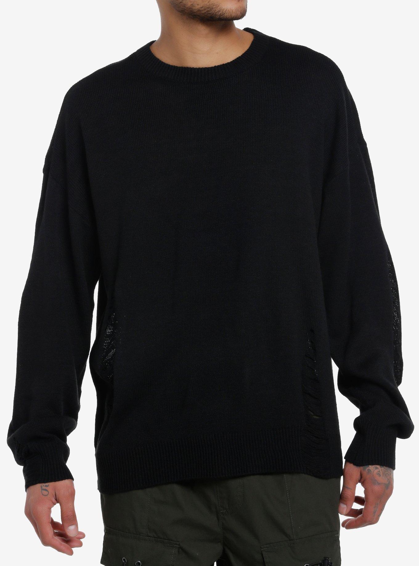Black Spine Destructed Sweater, OLIVE, alternate