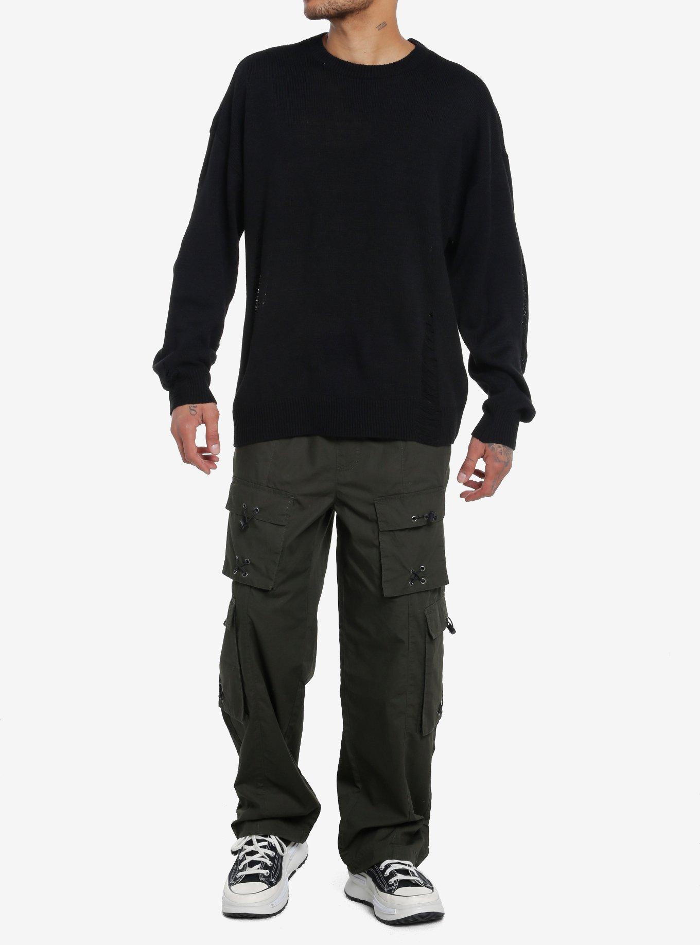 Black Spine Destructed Sweater, OLIVE, alternate